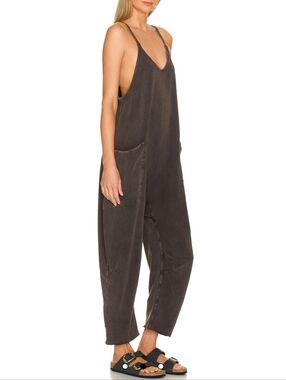 Free People Hot Shot Onesie Washed Black Spaghetti Strap Jumpsuit with Pockets